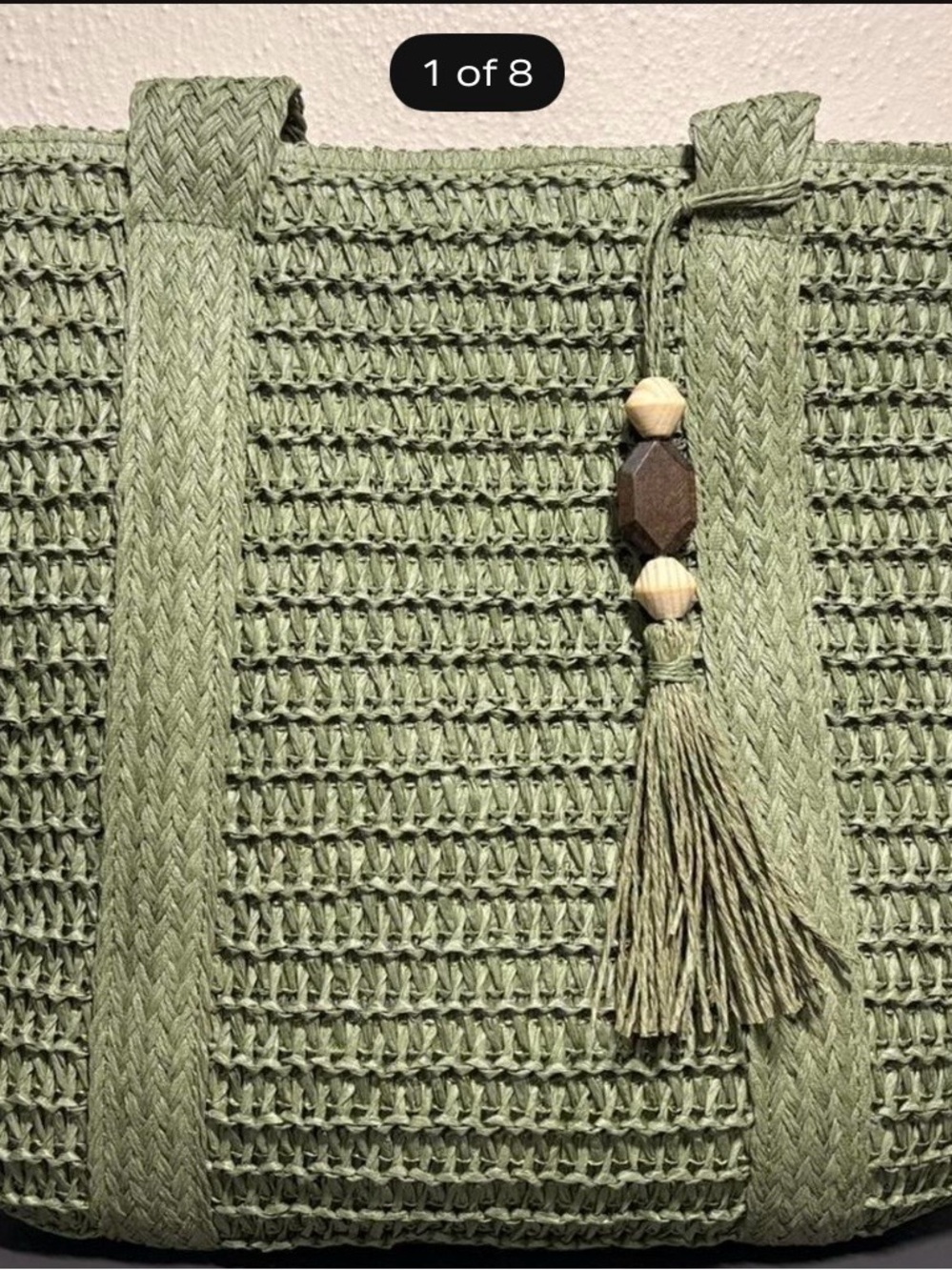 Olive Green Woven Tote Bag with Tassel